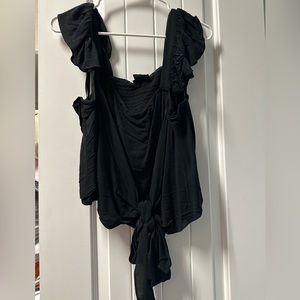 Ruffle sleeve, tie front, crop top